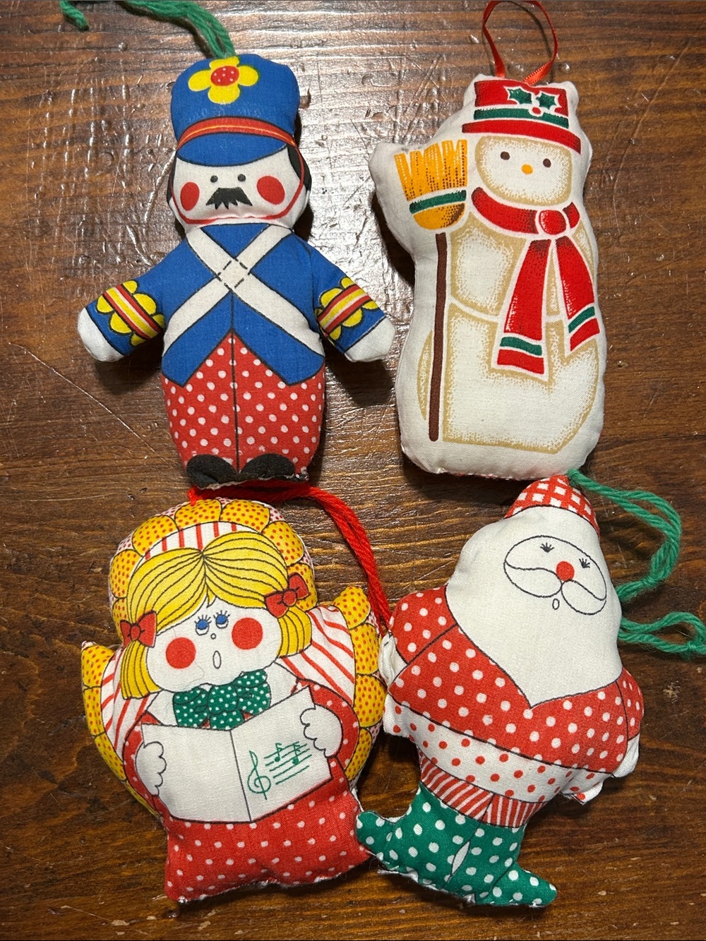 Holiday Plush Ornament Set vintage 1970 Calico Stuffed Fabric Ornaments